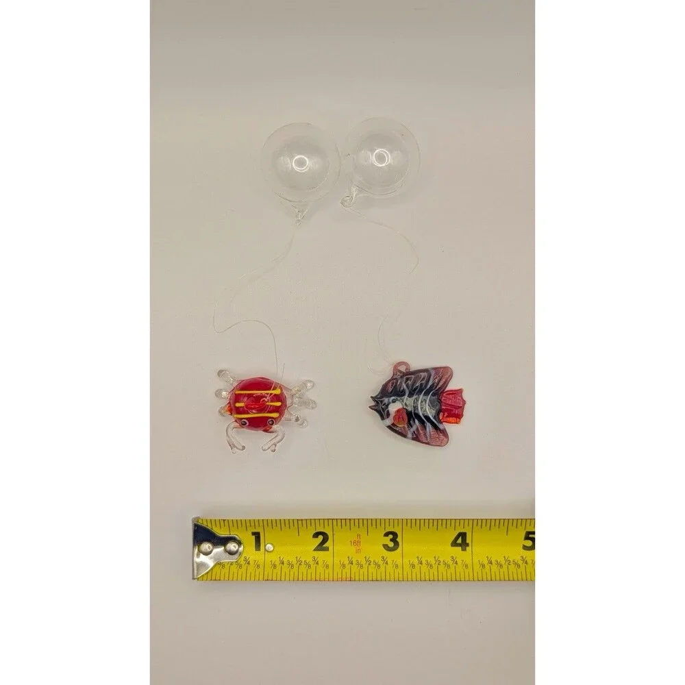 Lot 2 LS Arts Blown Glass Floating Crab Fish Bubble Tropical Tank Aquarium Decor